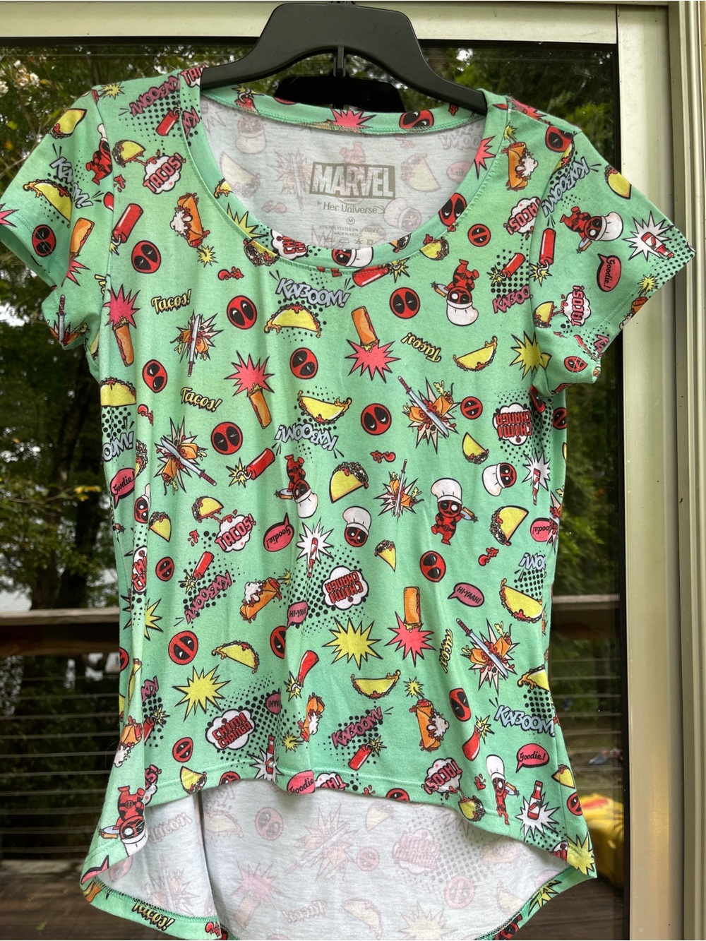 Marvel by Her Universe Deadpool Graphic Tee - Mint Green with high-low hem